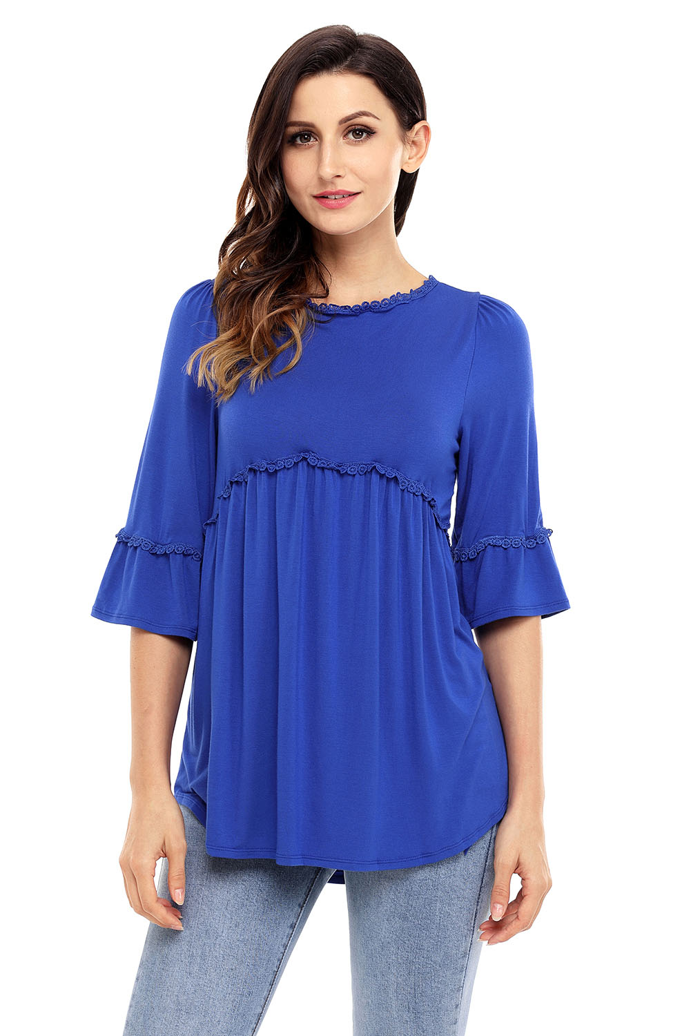 BY250232-5 Blue Babydoll Long Tunic Top